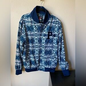 Pink + Dolphin Men’s Bomber Jacket Blue Size 2XL Varsity Style Snap Closure